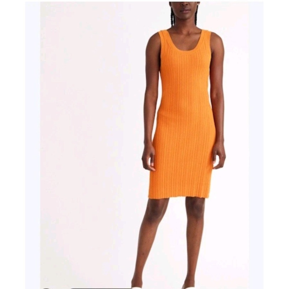 & Other Stories Orange Variegated Rib Knit Summer Fitted Mini Tank Dress Size L